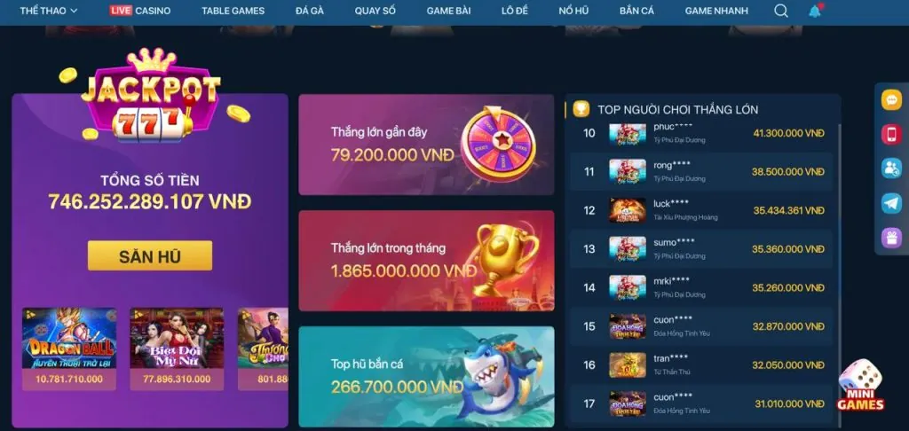 Sảnh Casino Đa Dạng tại 10tr88